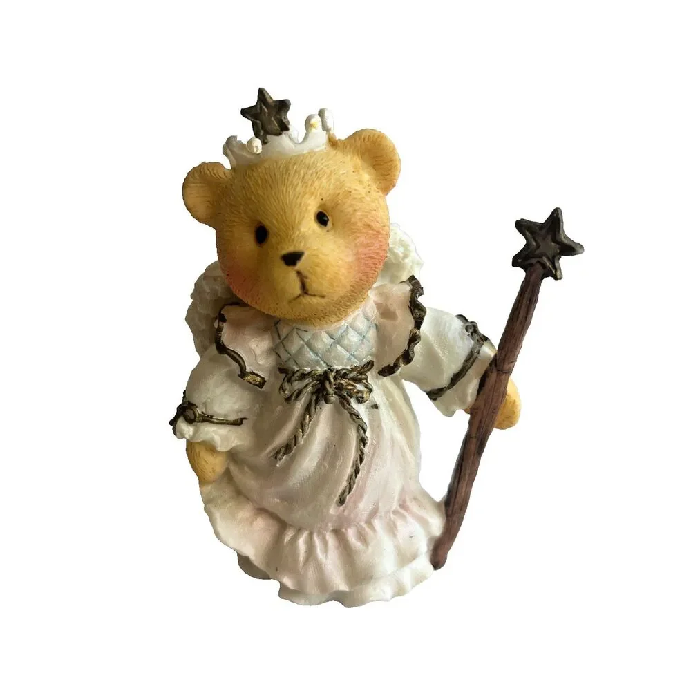 Vintage Christmas Angel Bears Figurines White Green Resin Set Of 3 Boxed 3 Inch